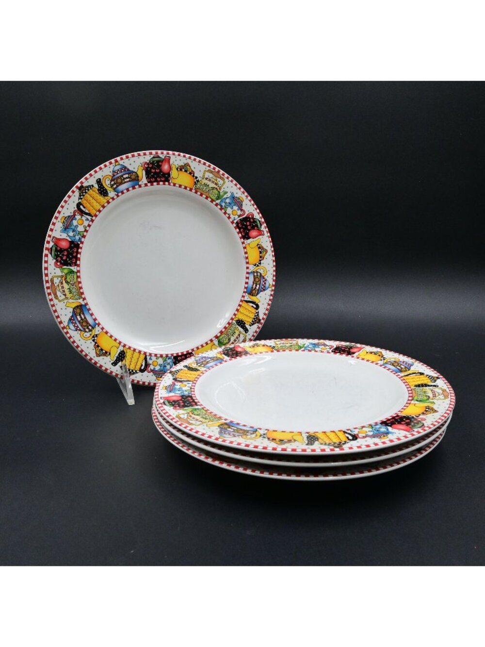 Sakura Mary Engelbreit Afternoon Tea 8" Salad Plates Set of 4 Teapot Pattern